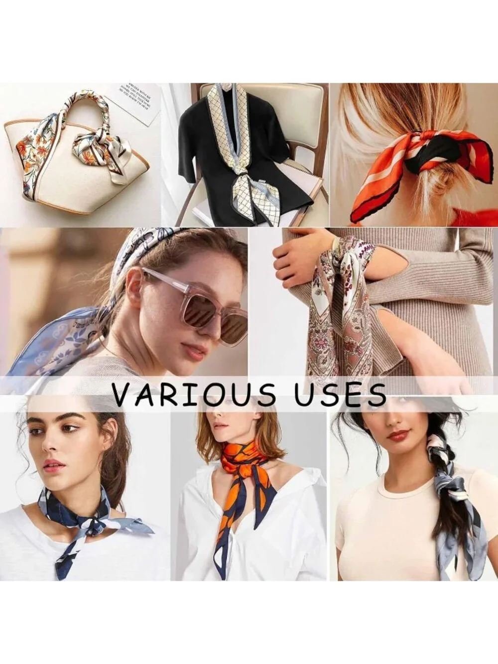 Women's Black Campuss Stylish Satin Headscarf Wrap Lightweight Scarves Scarf